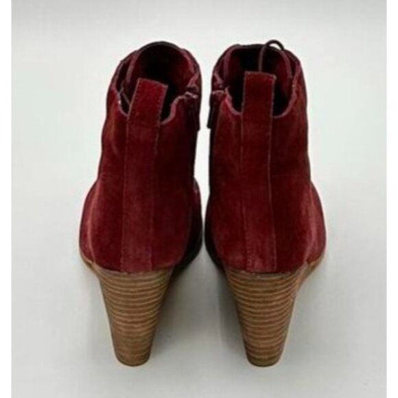 Diba Blake Suede Bootie Women’s 7 Burgundy Leather Upper Wedge Heel Ankle Boots - Picture 7 of 13